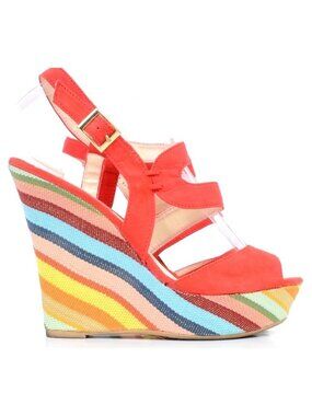 Y2K FRH Rainbow Colorful Funky Ultra High Wedge Platform Sandals Women's 8